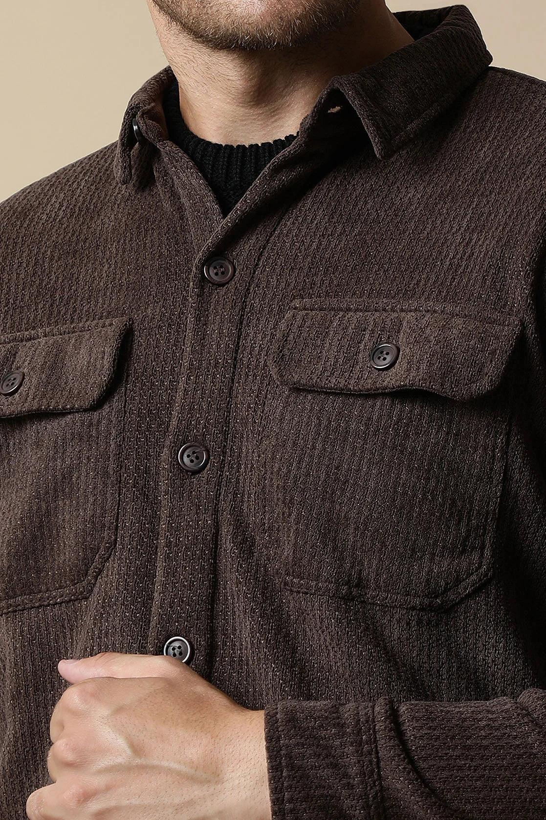 Shop online now for Fort Collins Men's Brown Textured Shacket with Dual Chest Pockets - a fashionable addition to any wardrobe in India.
