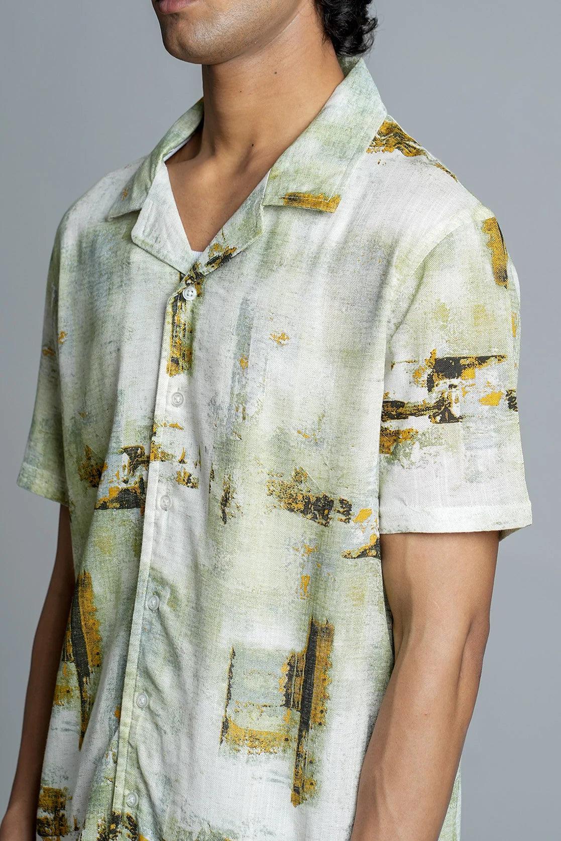 Upgrade your wardrobe with this Men's Green abstract Print Open Collar Casual Shirt from fort collins. Shop now to stay on-trend anywhere in India.