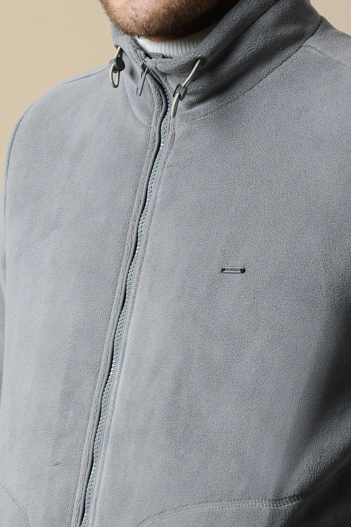 Enhance your wardrobe with the Fort Collins Men's Grey Fleece Jacket with a Zip-Up Front, available for purchase online from anywhere in India.