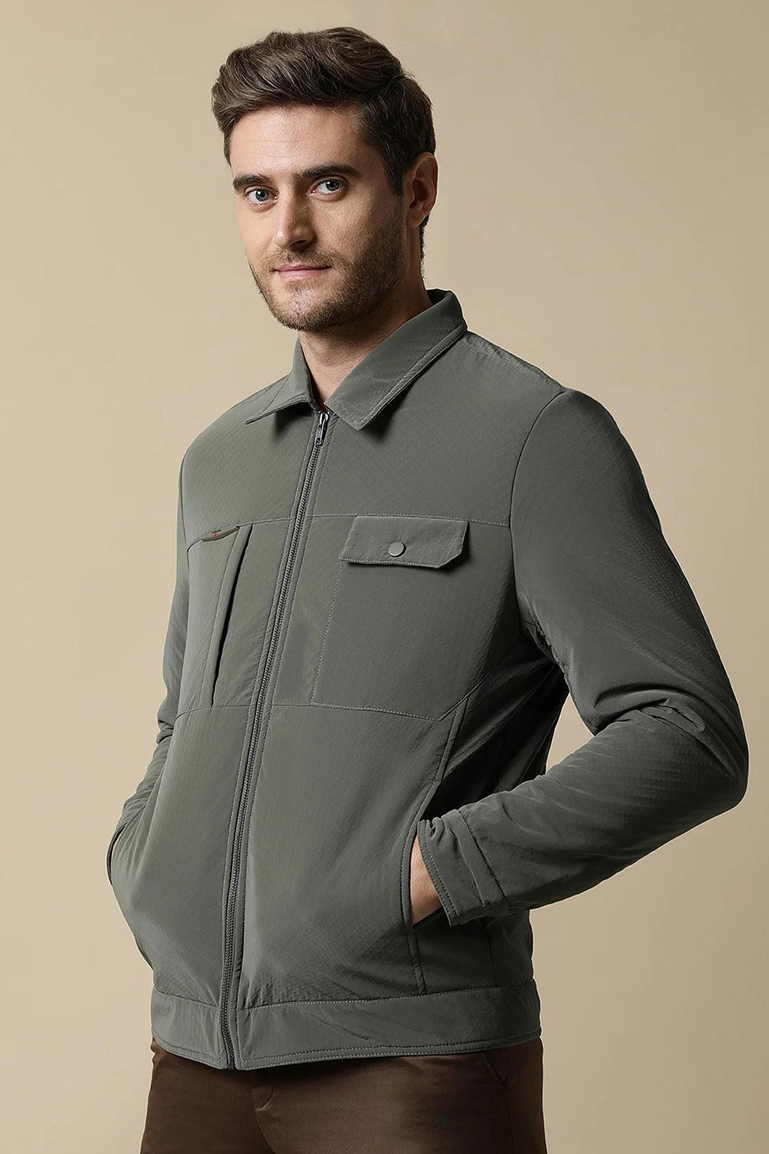 Upgrade your wardrobe with a stylish Men's Grey PU Coated Jacket from Fort Collins. This classic jacket features a front zip and is available for online purchase throughout India.