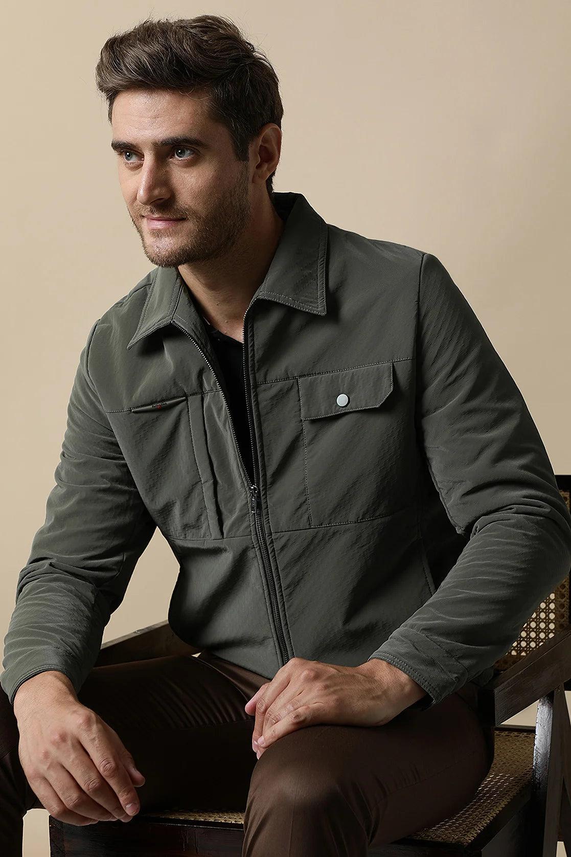 Upgrade your wardrobe with this Men's Grey PU Coated Jacket from Fort Collins. The classic front zip adds a touch of style and you can conveniently shop for it online from anywhere in India.