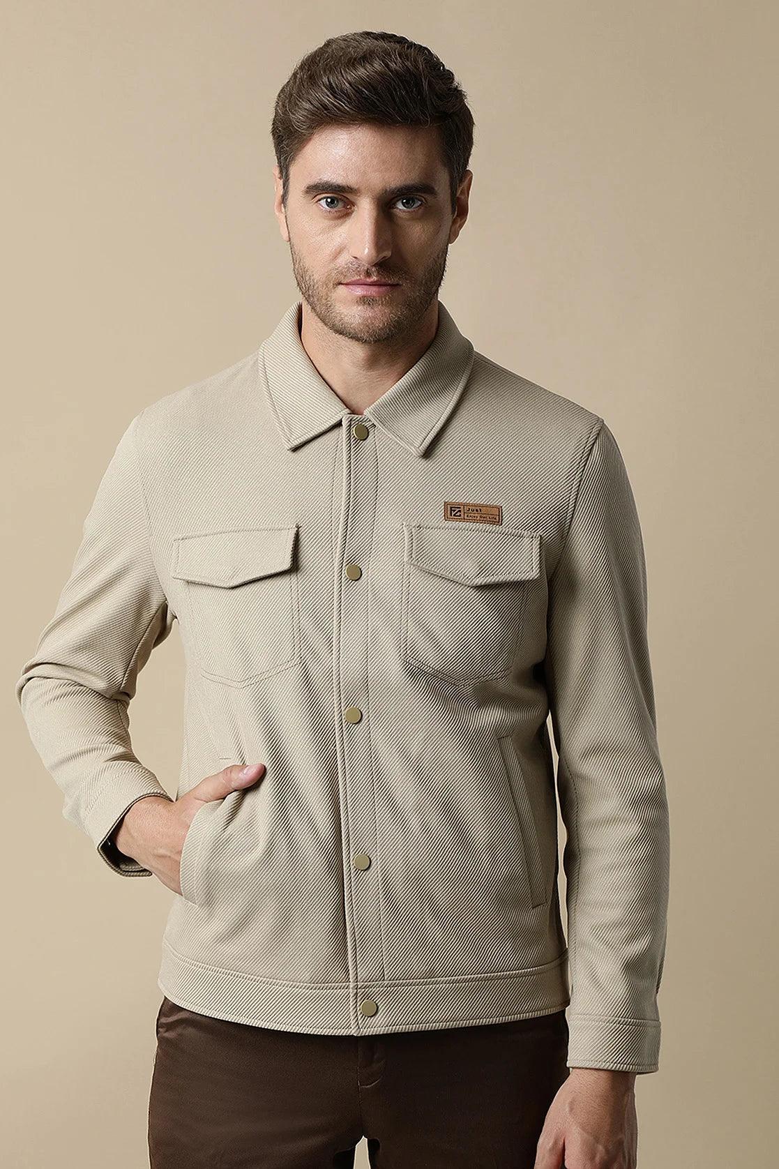 Men's Khaki Button-Up Knitted Jacket - Main Image