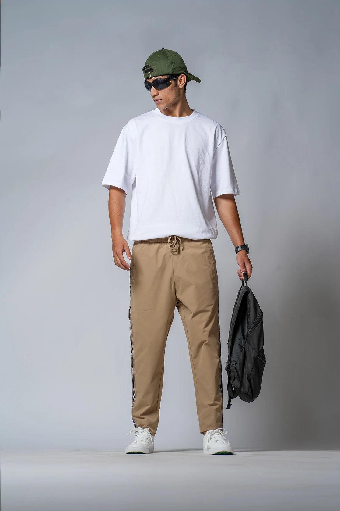 Men's Khaki Regular Fit Ripstop Track Pant with Zipper Pockets