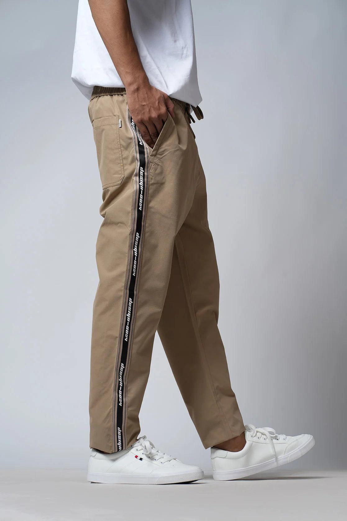 Men's Khaki Regular Fit Ripstop Track Pant with Zipper Pockets