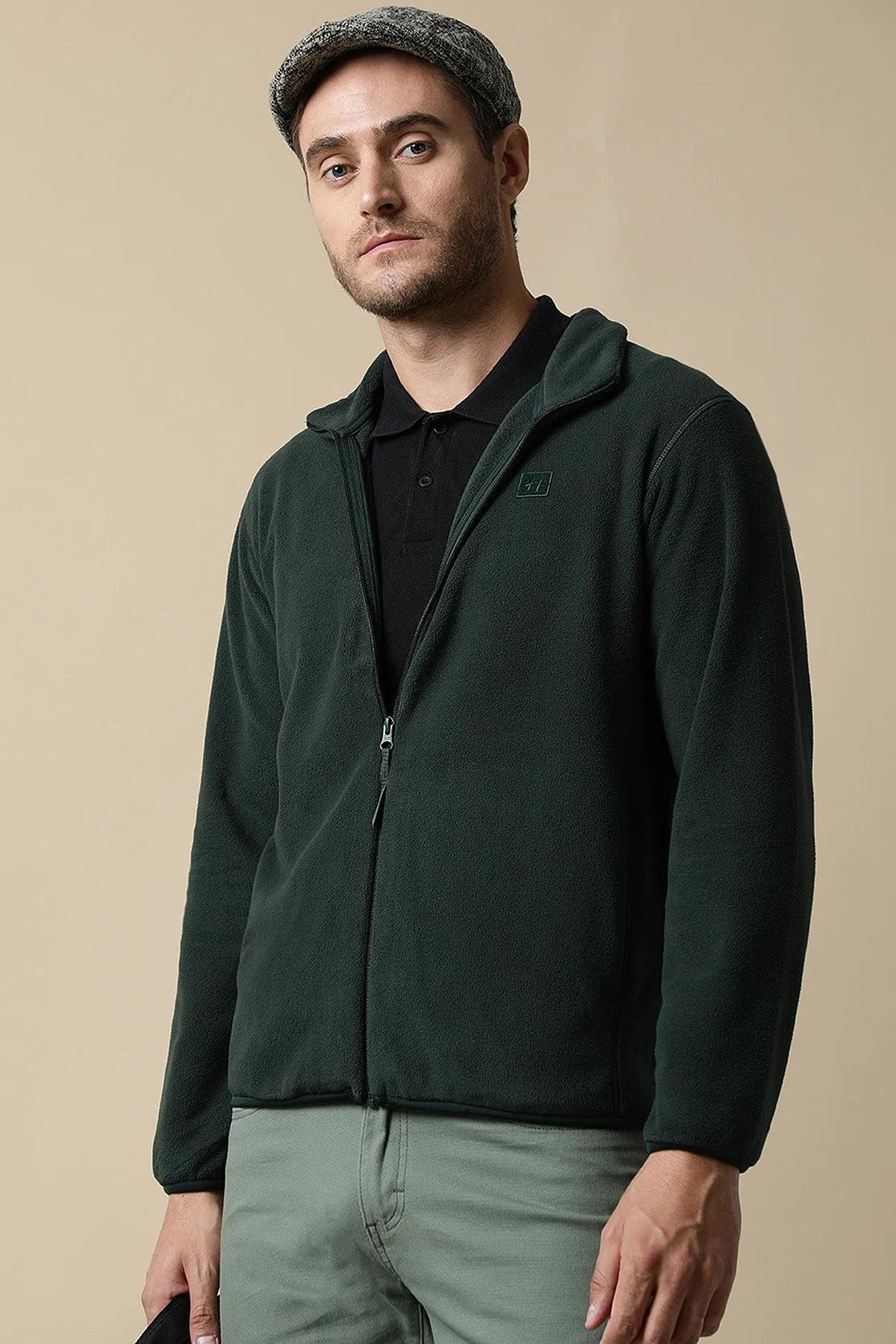 Purchase the Men's Olive Green Full-Zip Fleece Sweatshirt from Fort Collins through online shopping in India. This versatile casual wear item is perfect for any occasion.