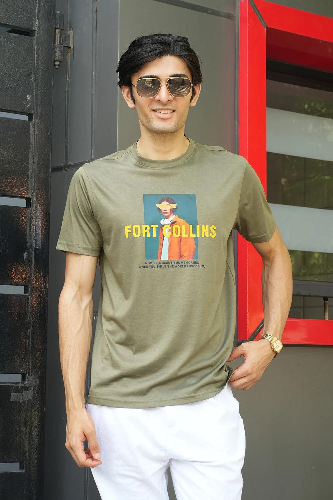 Men's Olive Green Graphic Print T-Shirt