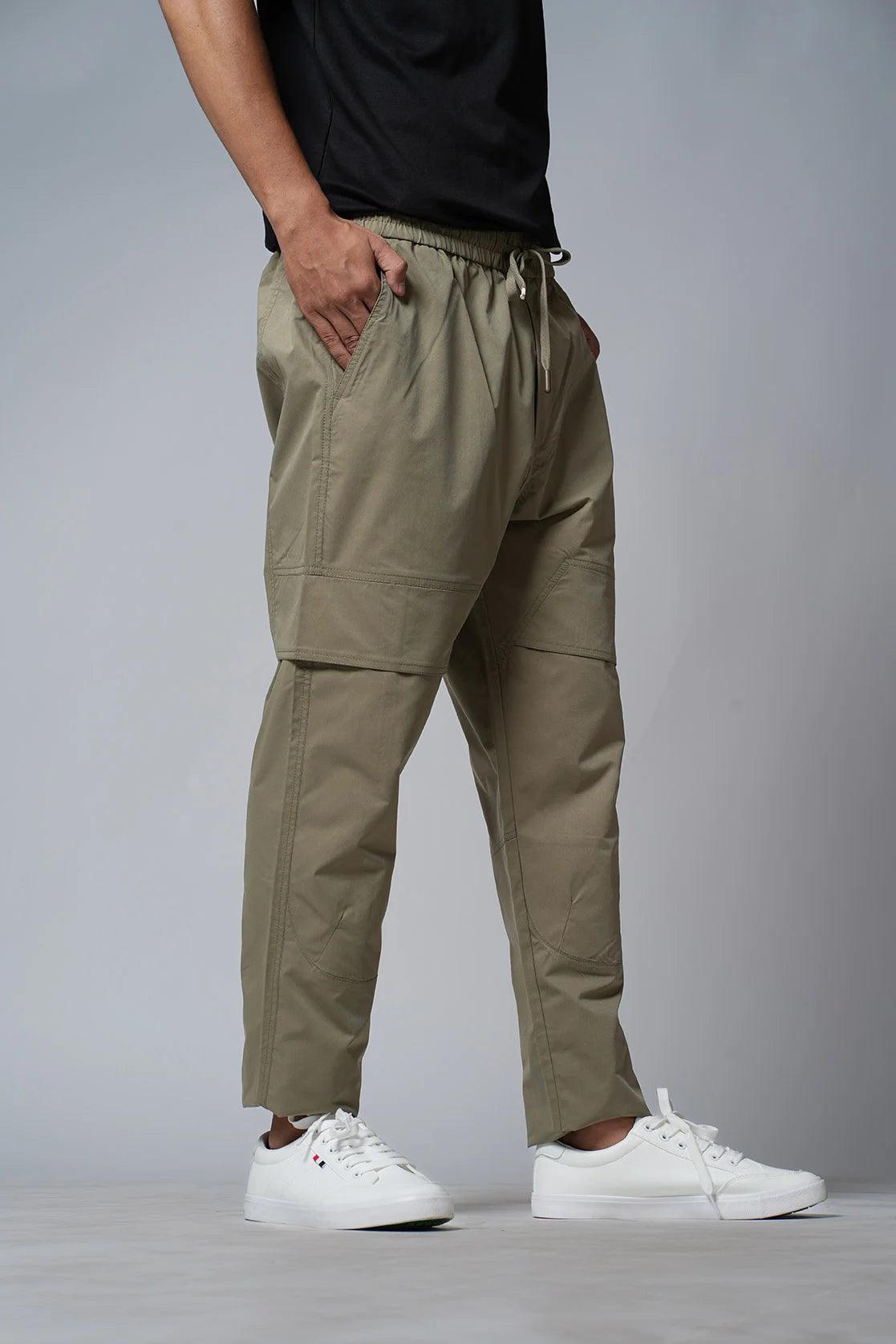 Men's Olive Poly Twill Cargo Track Pant with Zipper Pockets