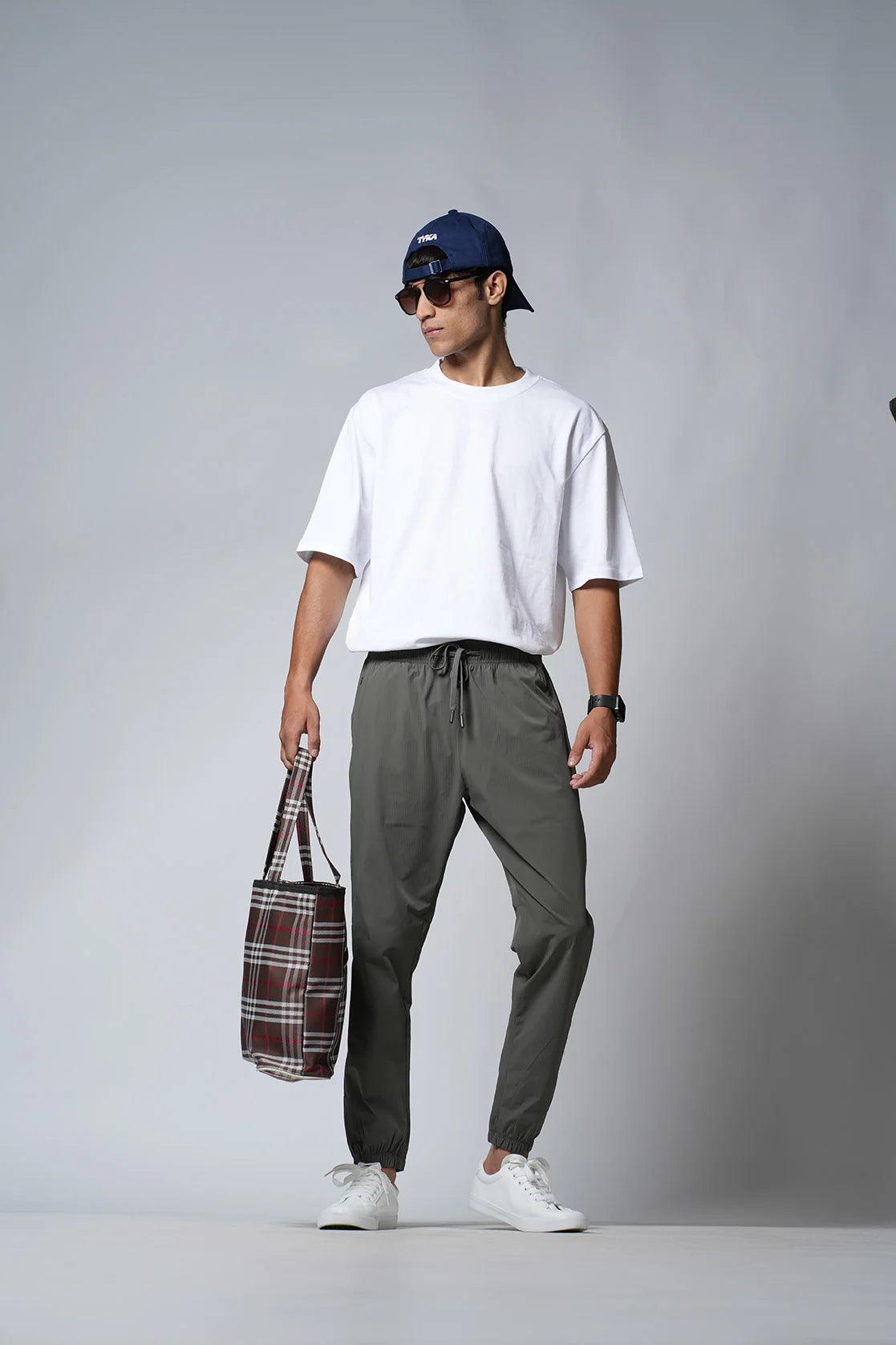 Purchase Men's Olive Structured Fabric Track Pant from Fort Collins online in India.