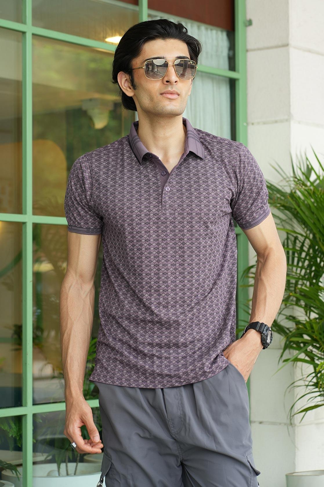 Men's All-over Geometric Print Polo Collar T-Shirt