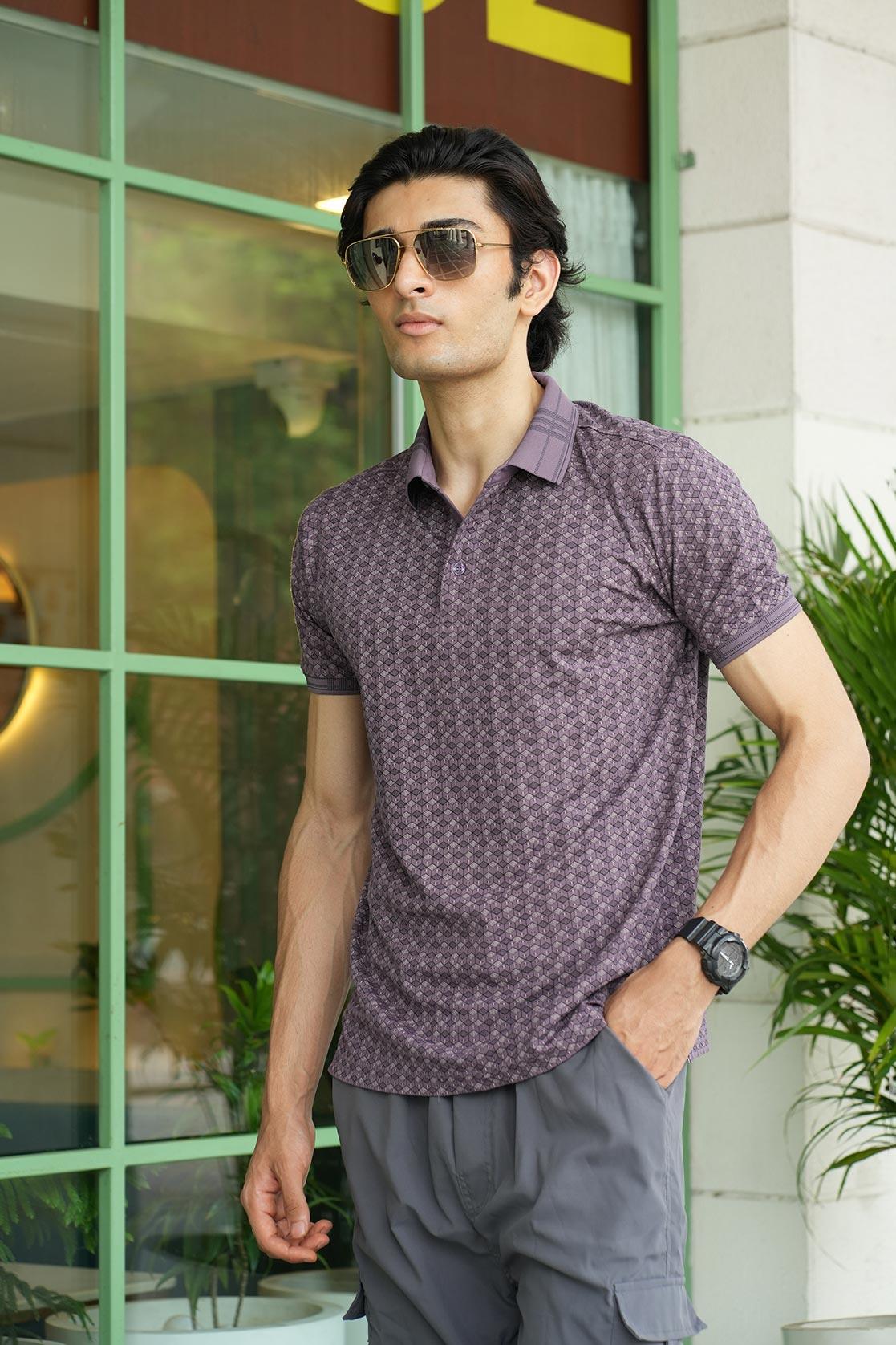 Shop for Fort Collins Men's All-over Geometric Print Polo Collar T-Shirt at a reputable online brand in India.