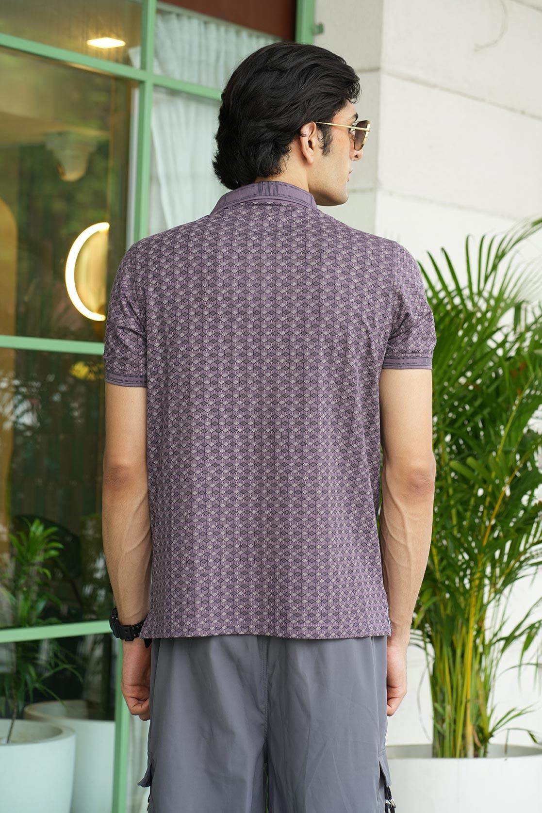 Discover the Men's All-over Geometric Print Polo Collar T-Shirt by Fort Collins, available online in India.
