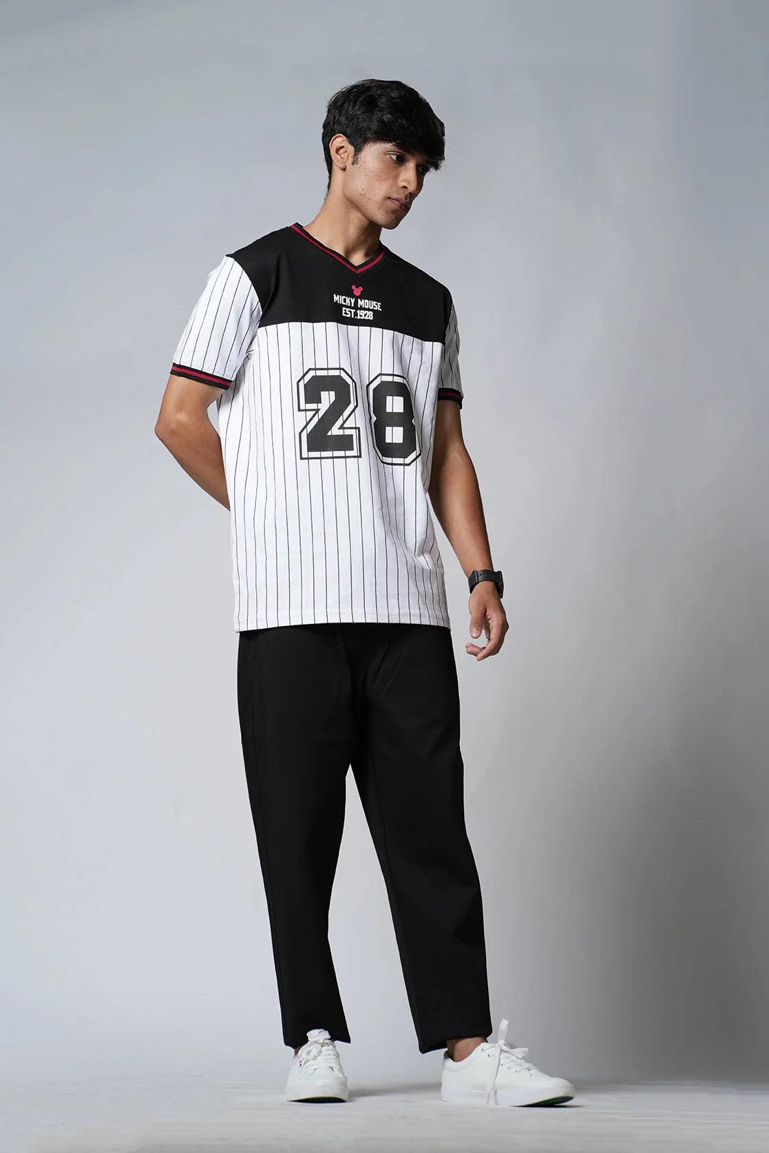 Fort collins men round neck mickey mouse white pinstripe baseball t-shirt 7957ts 1