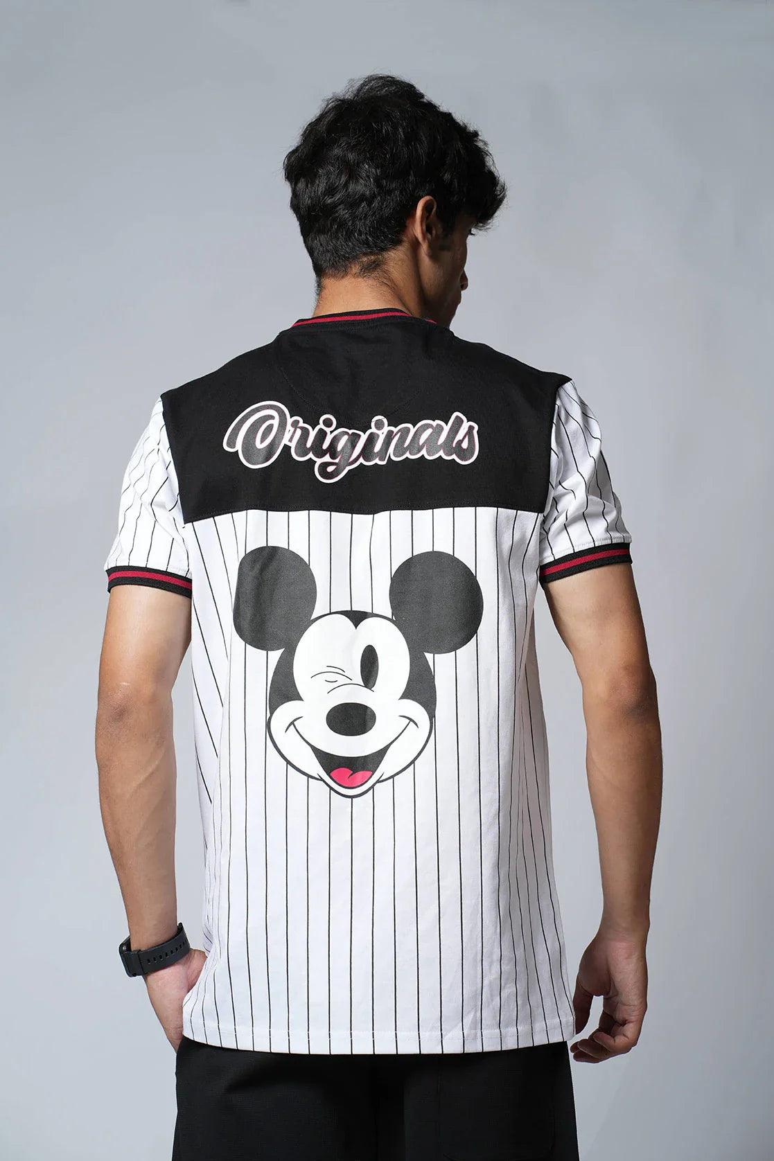 Fort collins men round neck mickey mouse white pinstripe baseball t-shirt 7957ts 3