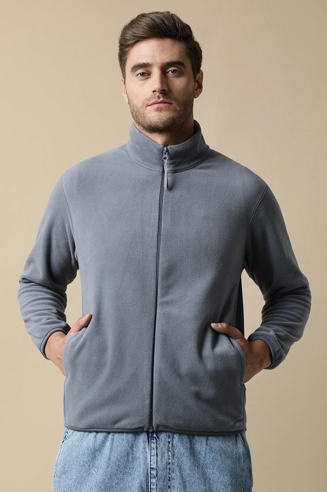 Men's Steel Grey Full-Zip Fleece Sweatshirt