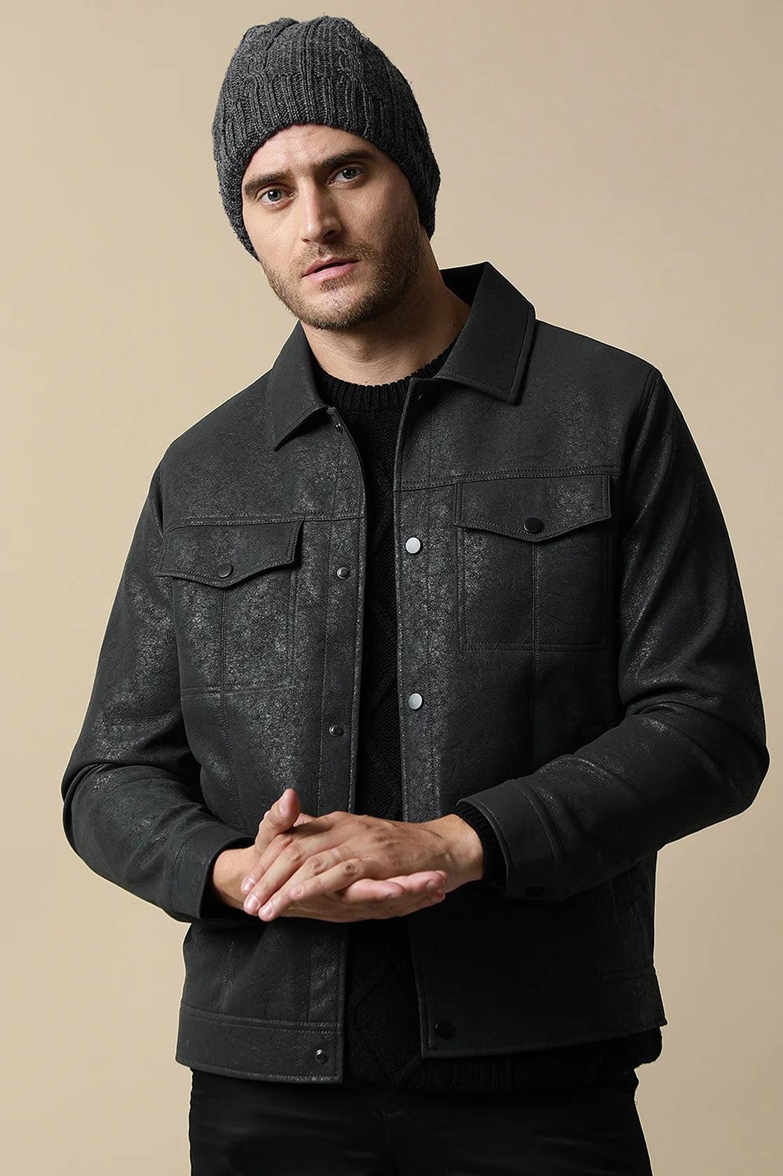 Discover the fashion-forward Fort Collins Men's Stylish Bonded Fabric Shacket in Black. Upgrade your wardrobe effortlessly with this trendy staple available for online purchase throughout India.
