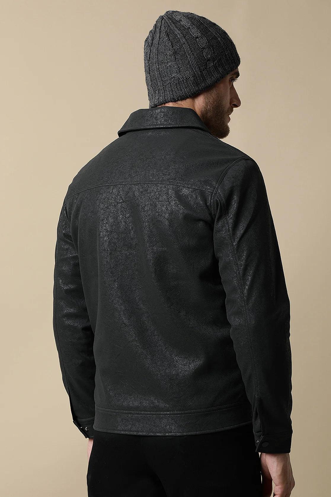 Discover the sleek style of the Men's Stylish Bonded Fabric Shacket in Black by Fort Collins. Upgrade your wardrobe with this fashionable piece available for purchase online in India.