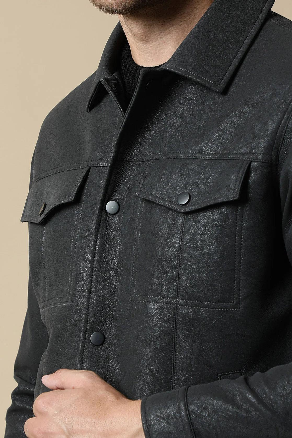 Upgrade your wardrobe with the Fort Collins Men's Stylish Bonded Fabric Shacket in Black, now available for online purchase in India. This trendy garment offers a stylish and modern touch to your look, making it a must-have for any fashion-forward individual.