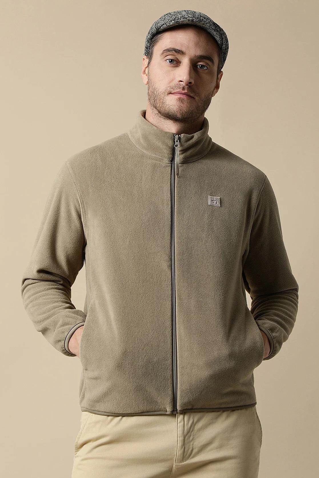 Men's Tan Full-Zip Fleece Sweatshirt