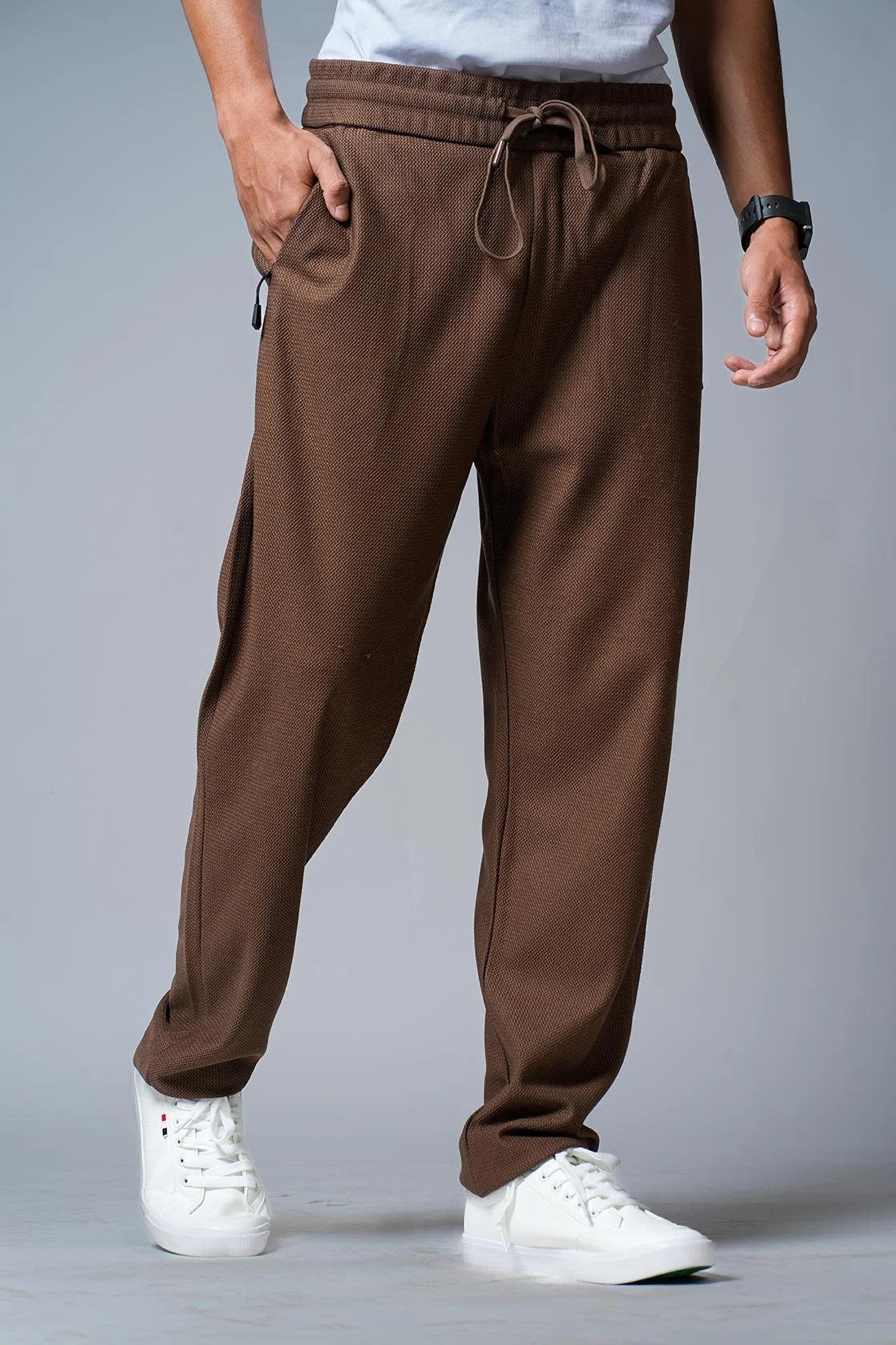 Men s Tan Regular Fit Track Pant with Zipper Pockets