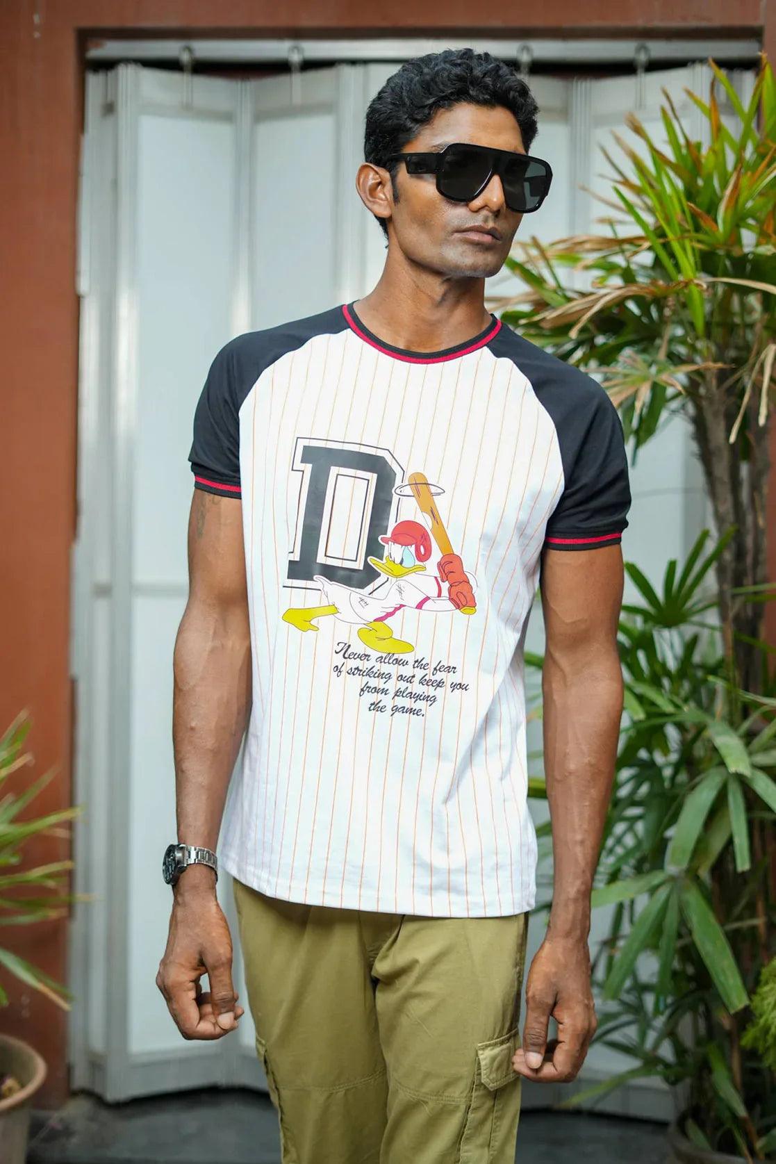 Fort collins men trendy white round neck short sleeve donald duck graphic printed sports t-shirt