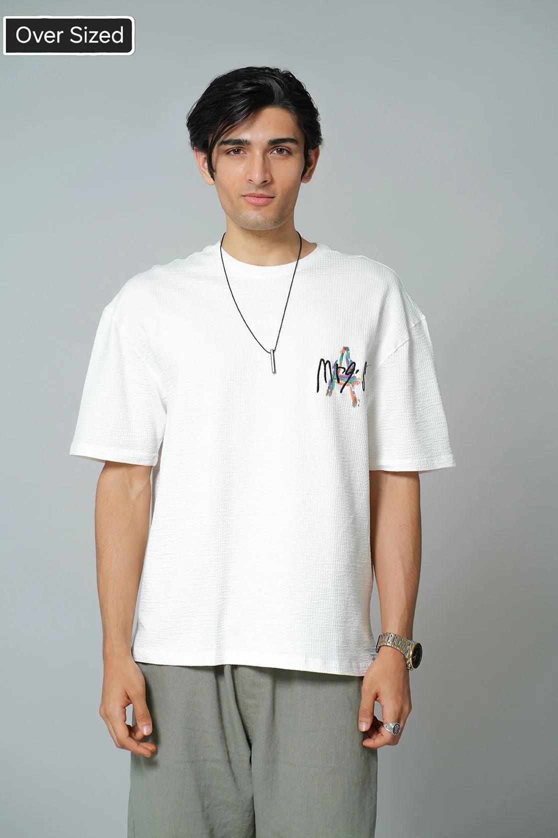Upgrade your wardrobe with the Fort Collins Men's White Structured Cotton-Lycra Oversized T-Shirt, available for online purchase from any location in India.