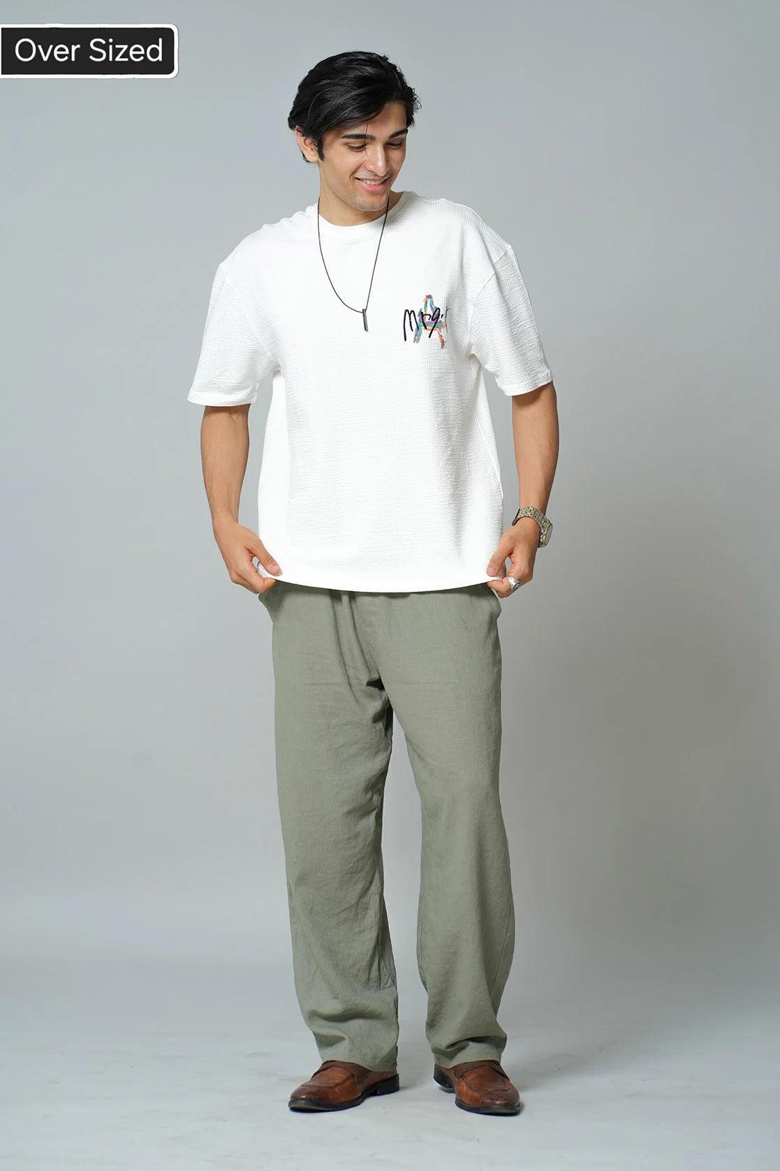 Upgrade your wardrobe with the Men's White Structured Cotton-Lycra Oversized T-Shirt from Fort Collins. Shop now online from anywhere in India to stay on-trend.