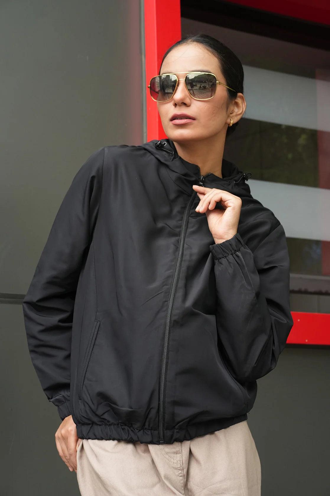 Women s Black Lightweight Windbreaker Jacket with Mesh net Lining
