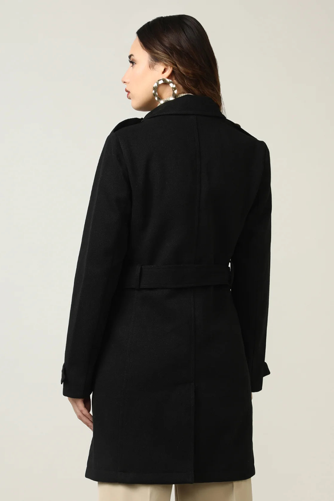 The Women's Black Tweed Fabric Trench Coat by Fort Collins is available for purchase online from anywhere in India.
