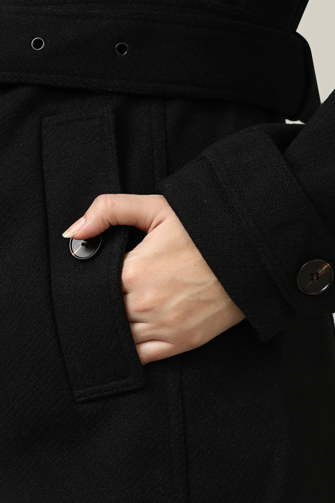 Shop now for the Women's Black Tweed Fabric Trench Coat by Fort Collins, available for online purchase throughout India.