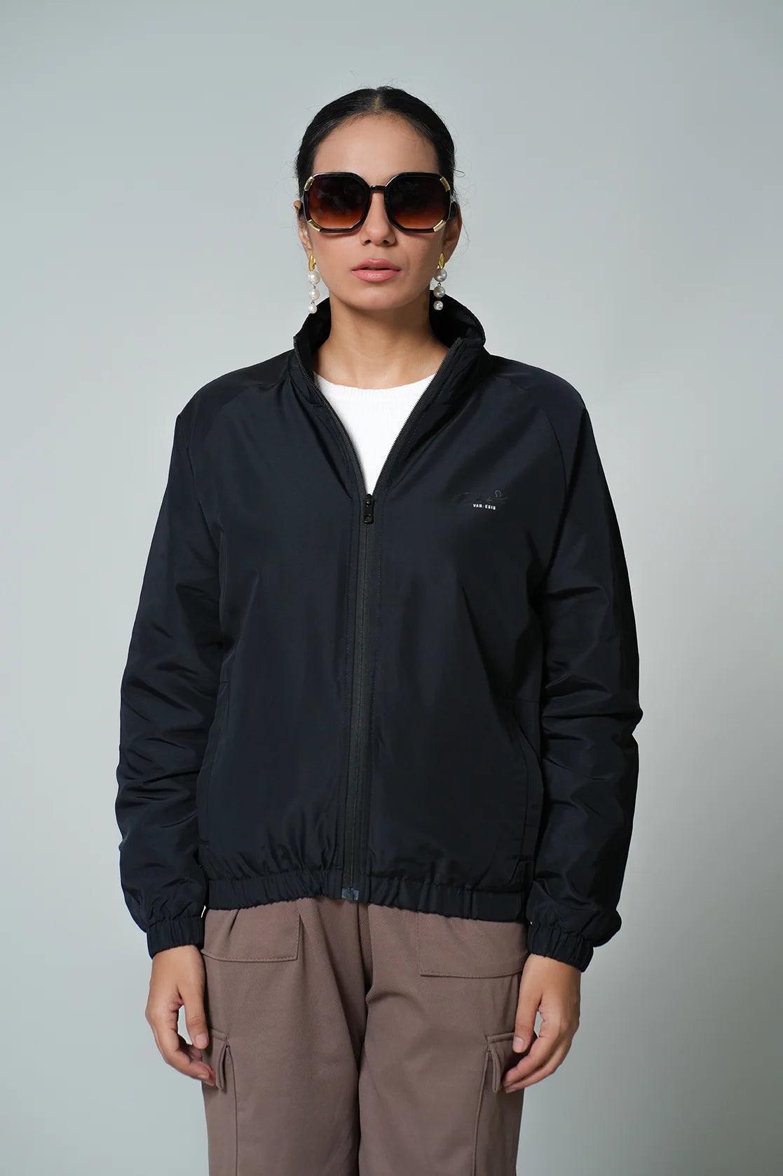 Women's Black Windbreaker Jacket with Mesh-Net Lining