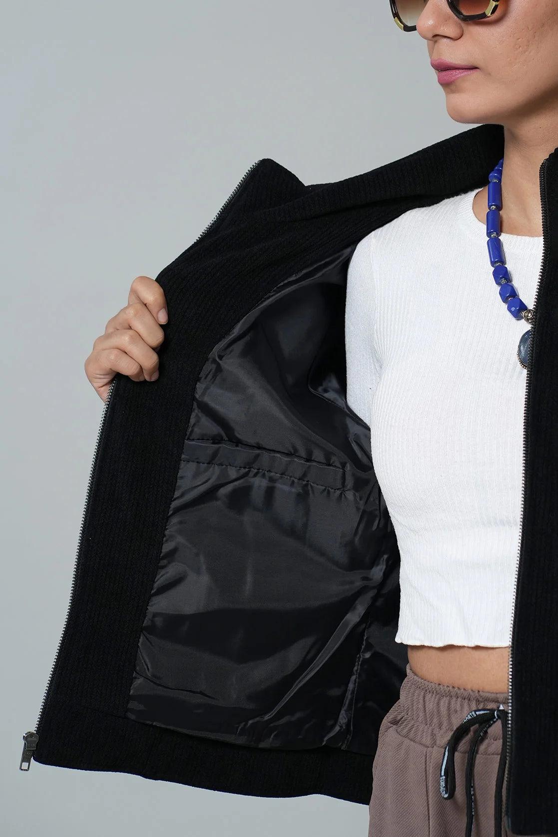 Discover the stylish and versatile Fort Collins Women's Black Corduroy Jacket with Stand Collar. Easily update your wardrobe from anywhere in India by shopping online today.