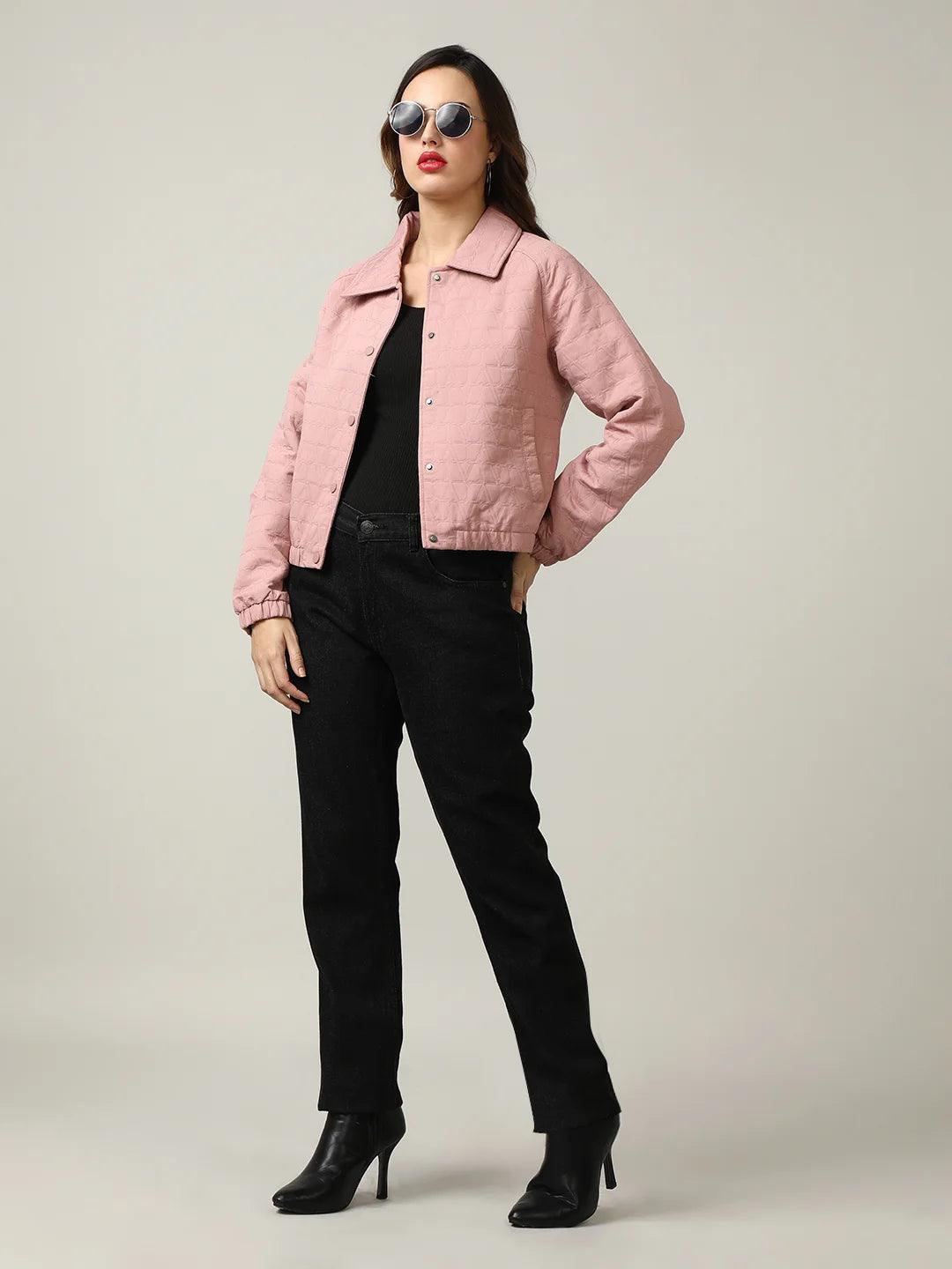 Elevate your wardrobe with the Women's Pink Short Length Quilted Jacket from Fort Collins. Available for purchase online from anywhere in India.