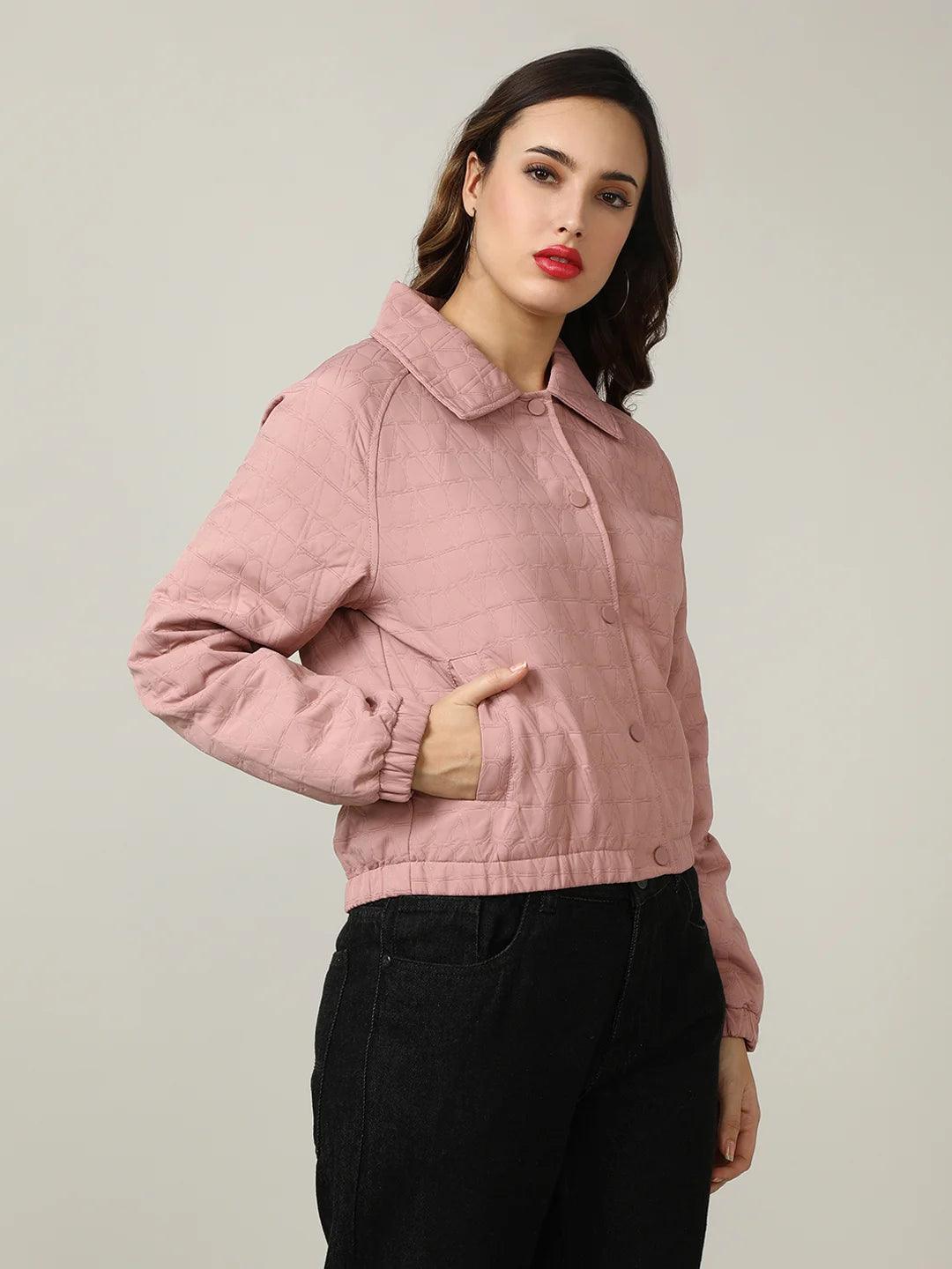This Women's Pink Short Length Quilted Jacket, designed by Fort Collins, is a must-have for any stylish wardrobe. Available for online purchase nationwide in India.