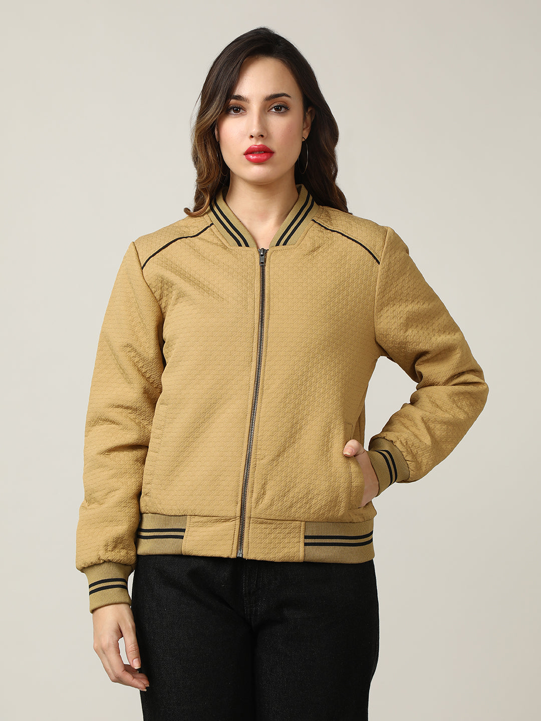 Women's Varsity Collar Self-Design Jacket