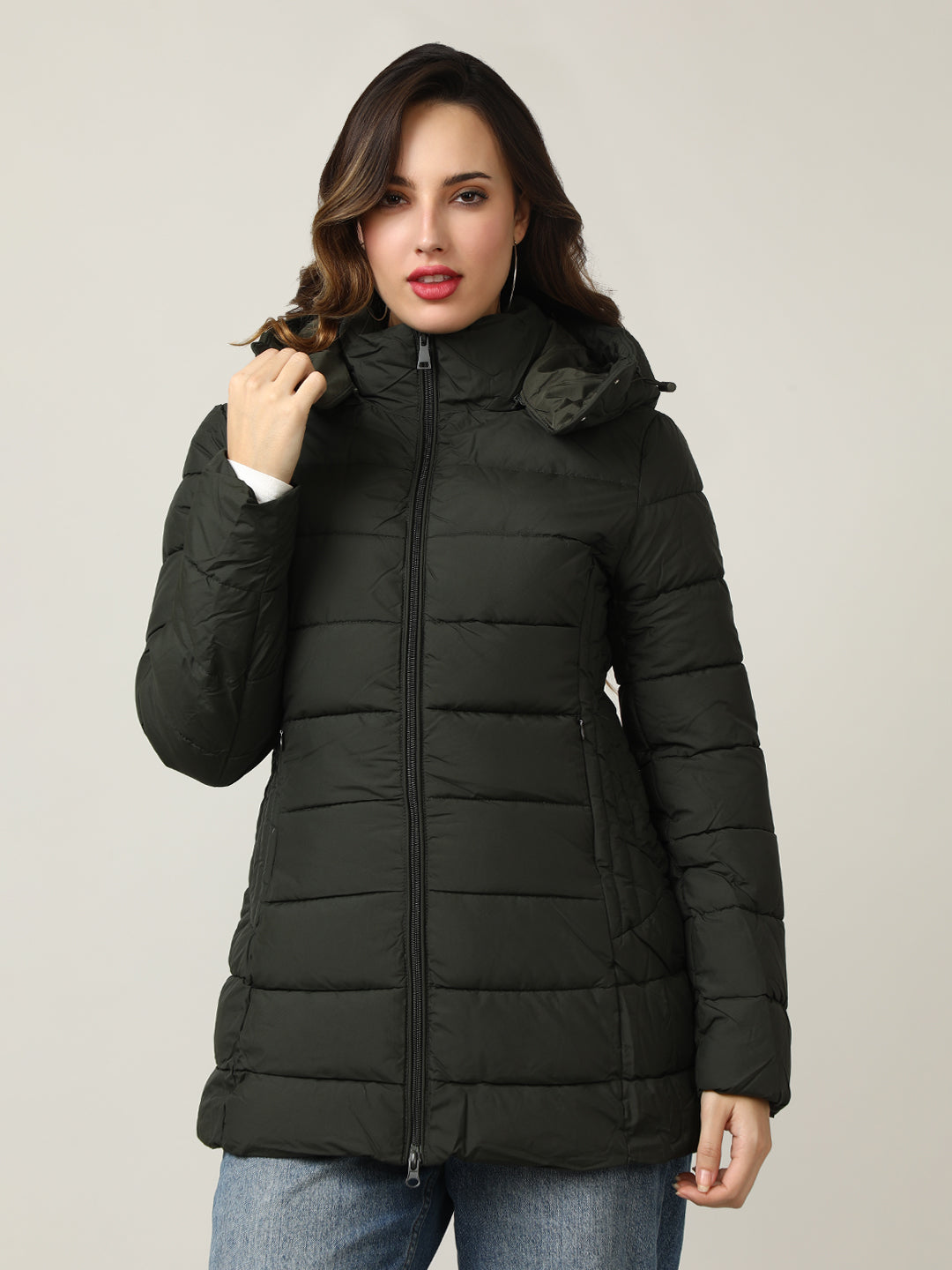 Women's Olive Padded Hooded Jacket
