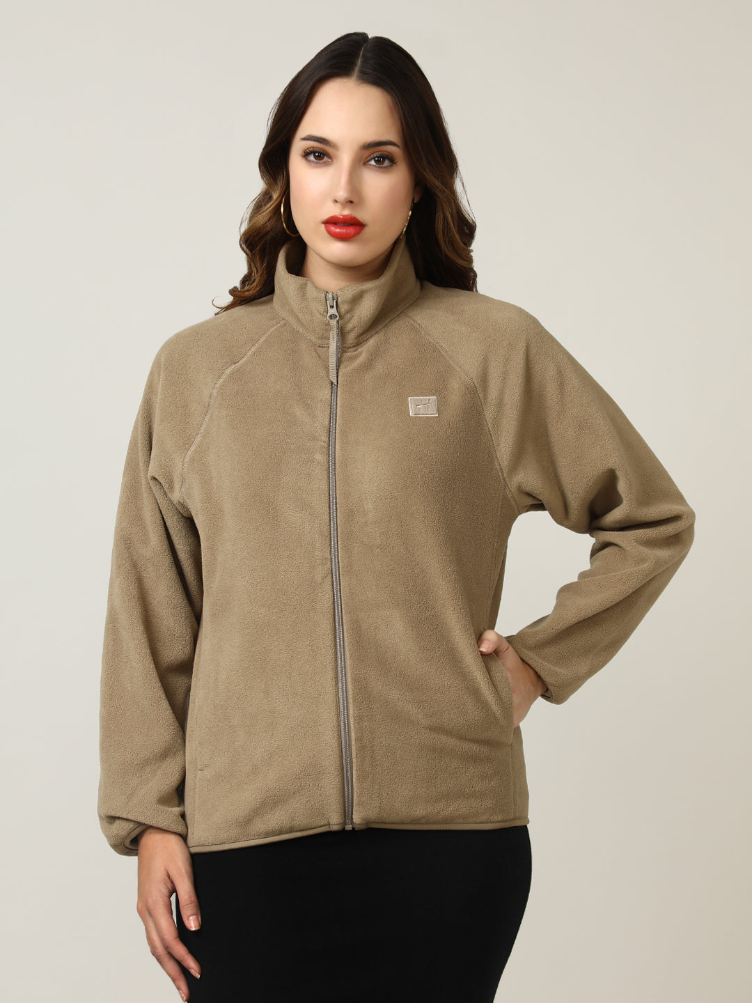 Cozy Tan Fleece Full-Zip Sweatshirt