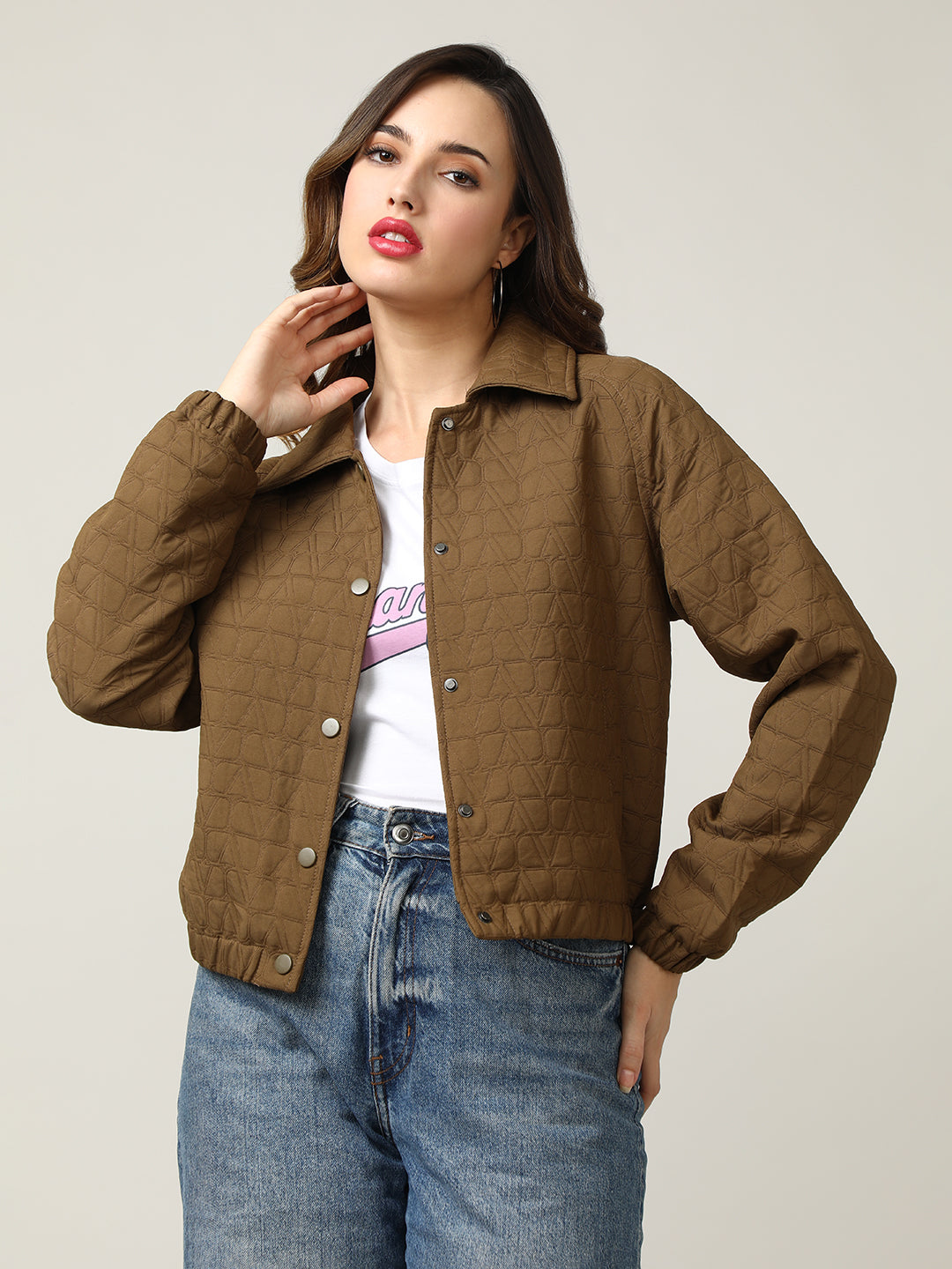Women's Cream Short Length Quilted Jacket