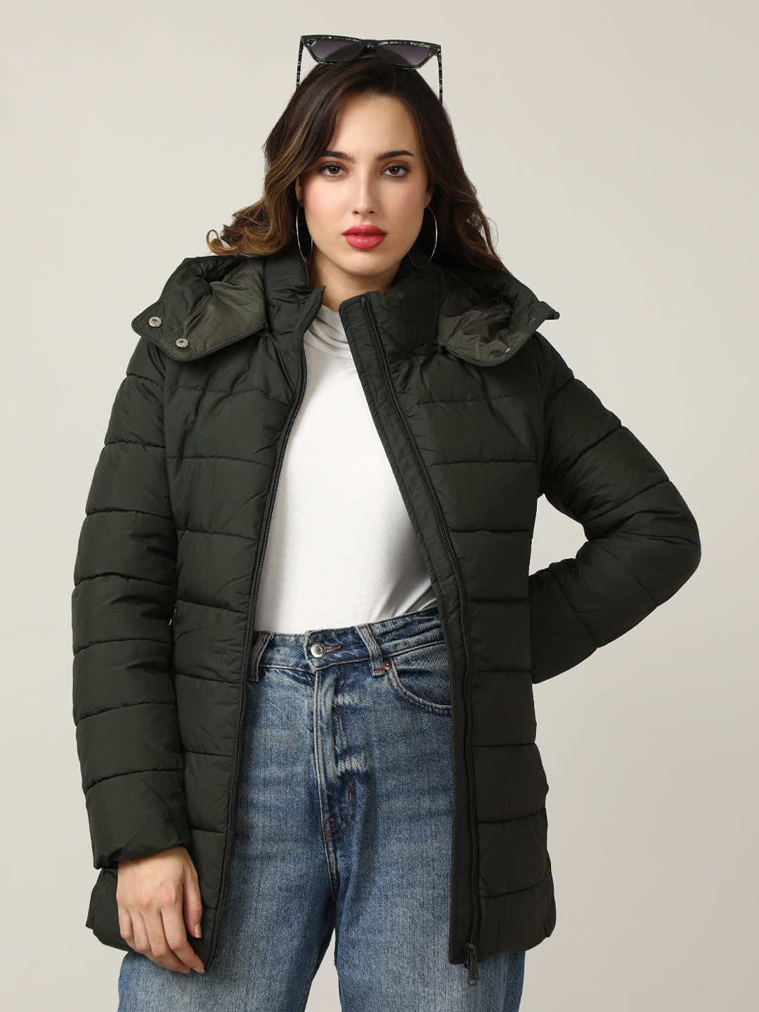 Women's Olive Padded Hooded Jacket