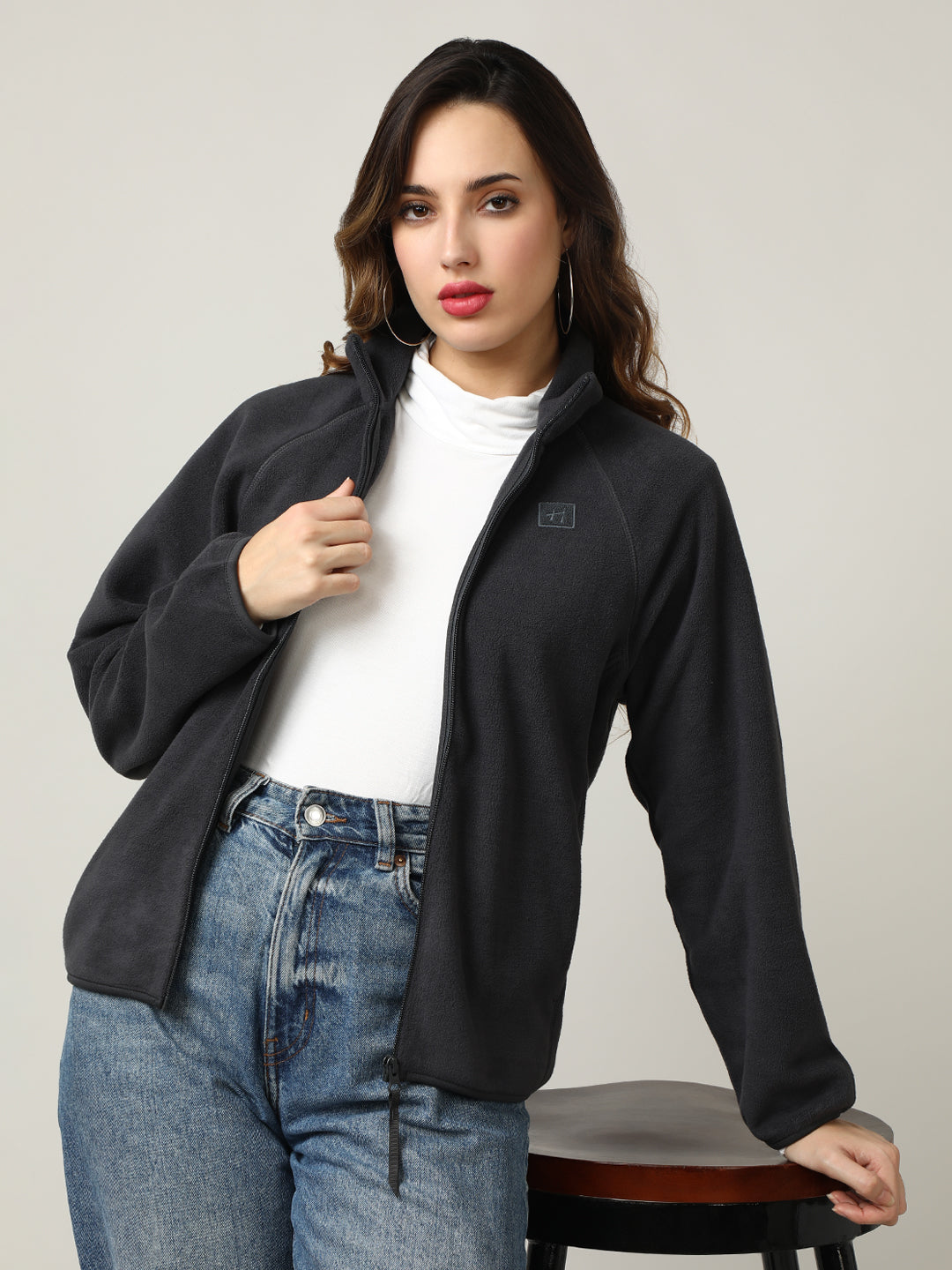 Cozy Grey Fleece Full-Zip Sweatshirt