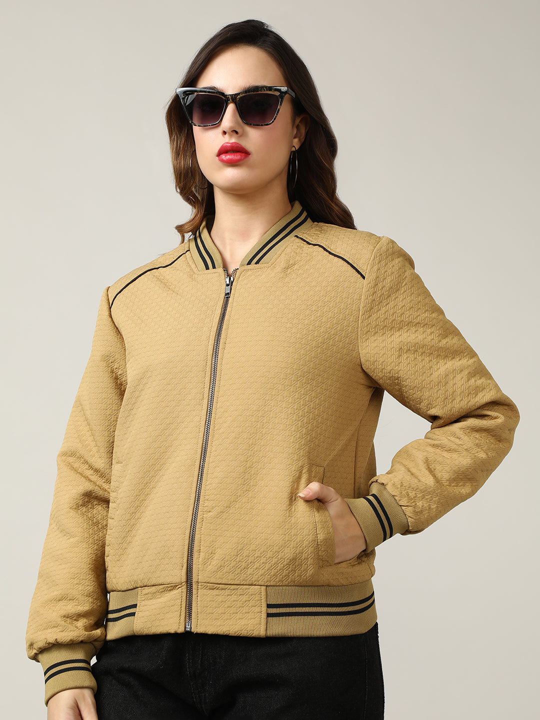 Women's Varsity Collar Self-Design Jacket