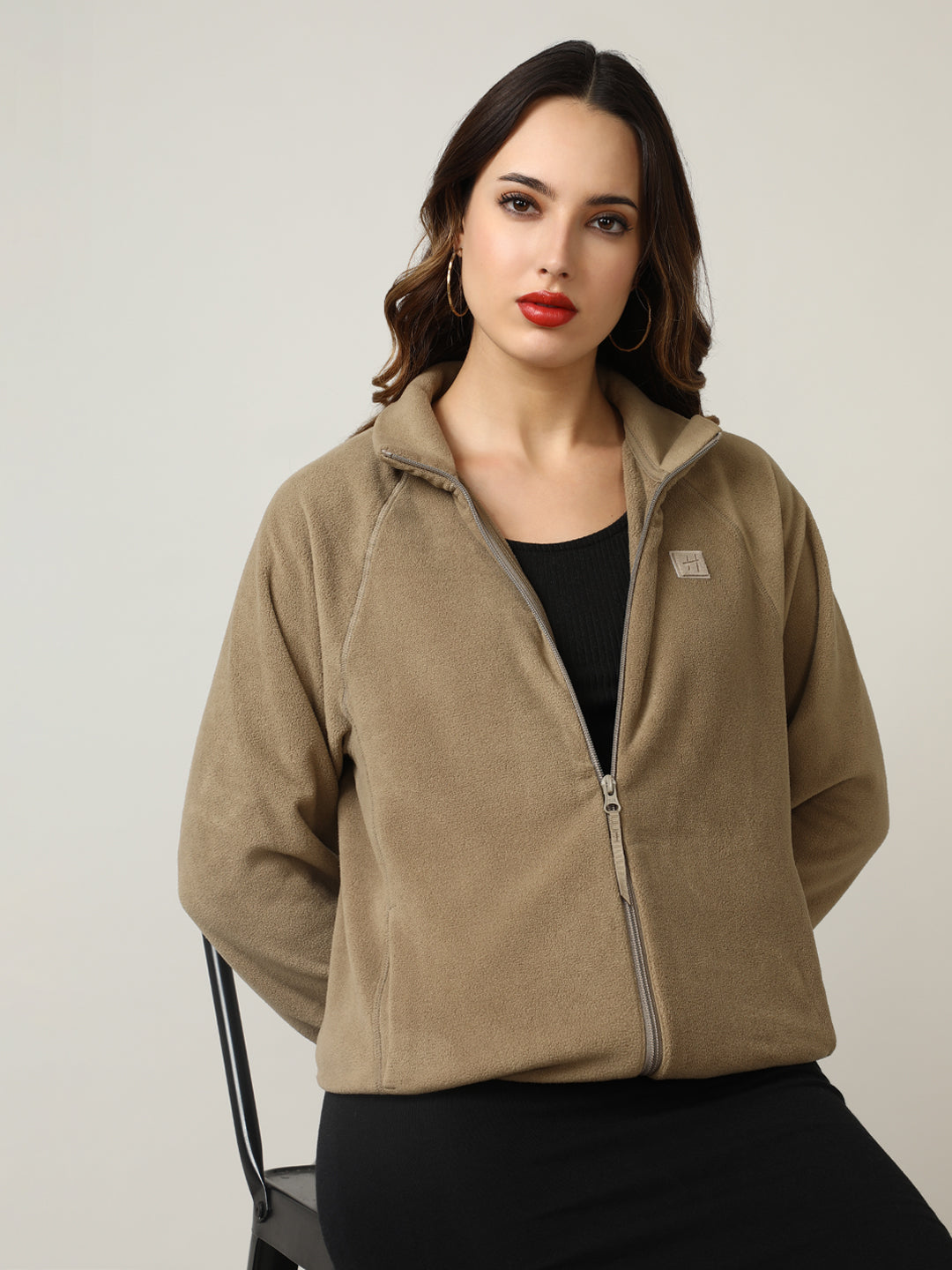 Cozy Tan Fleece Full-Zip Sweatshirt