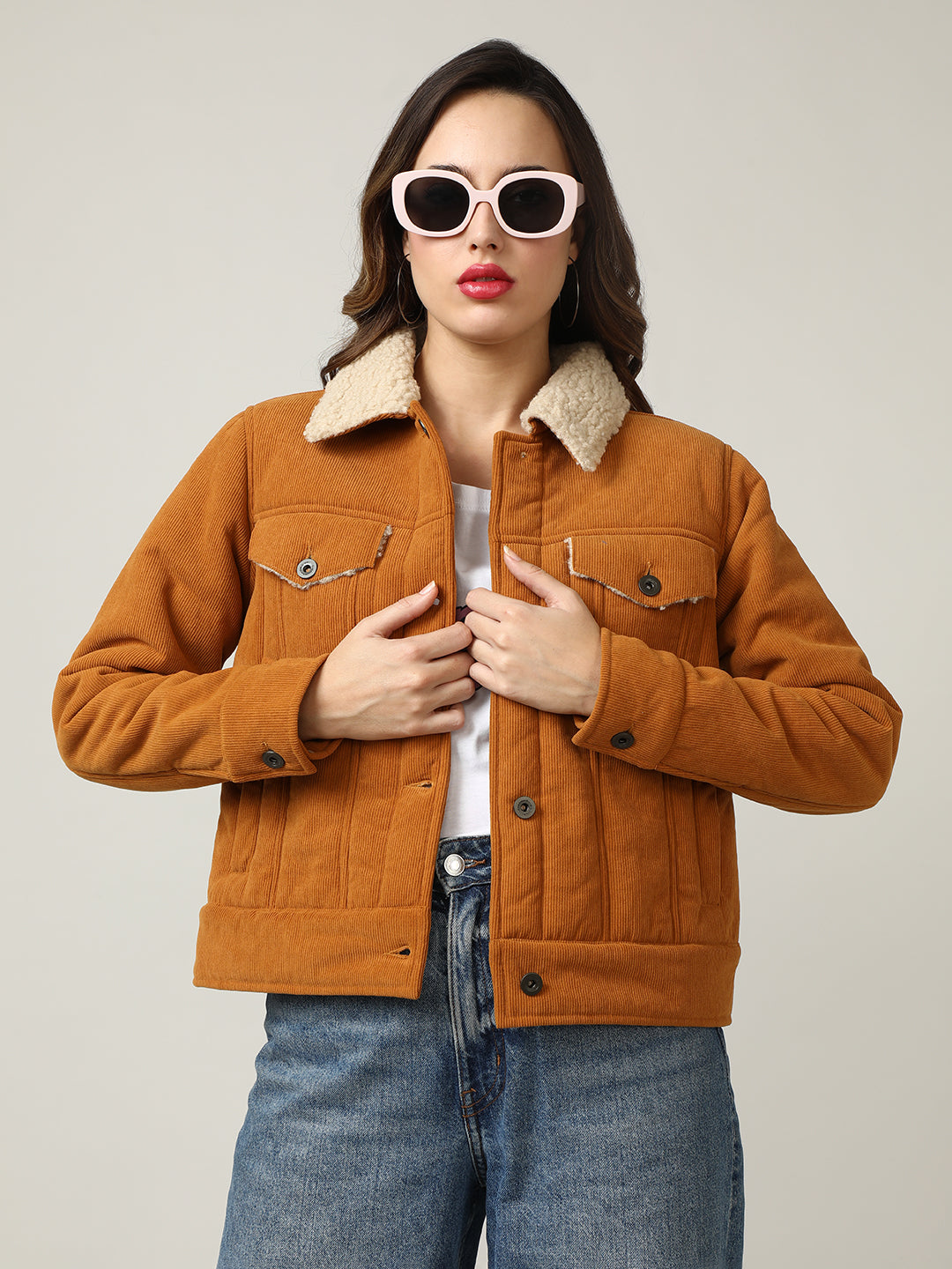 Cozy Mustard Corduroy Jacket with Shearling Collar