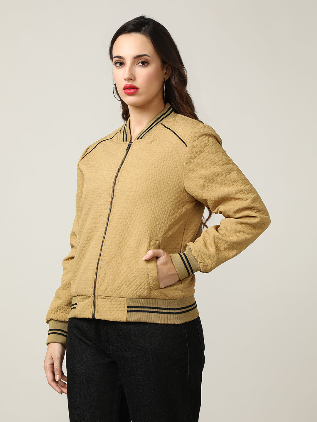 Women's Varsity Collar Self-Design Jacket
