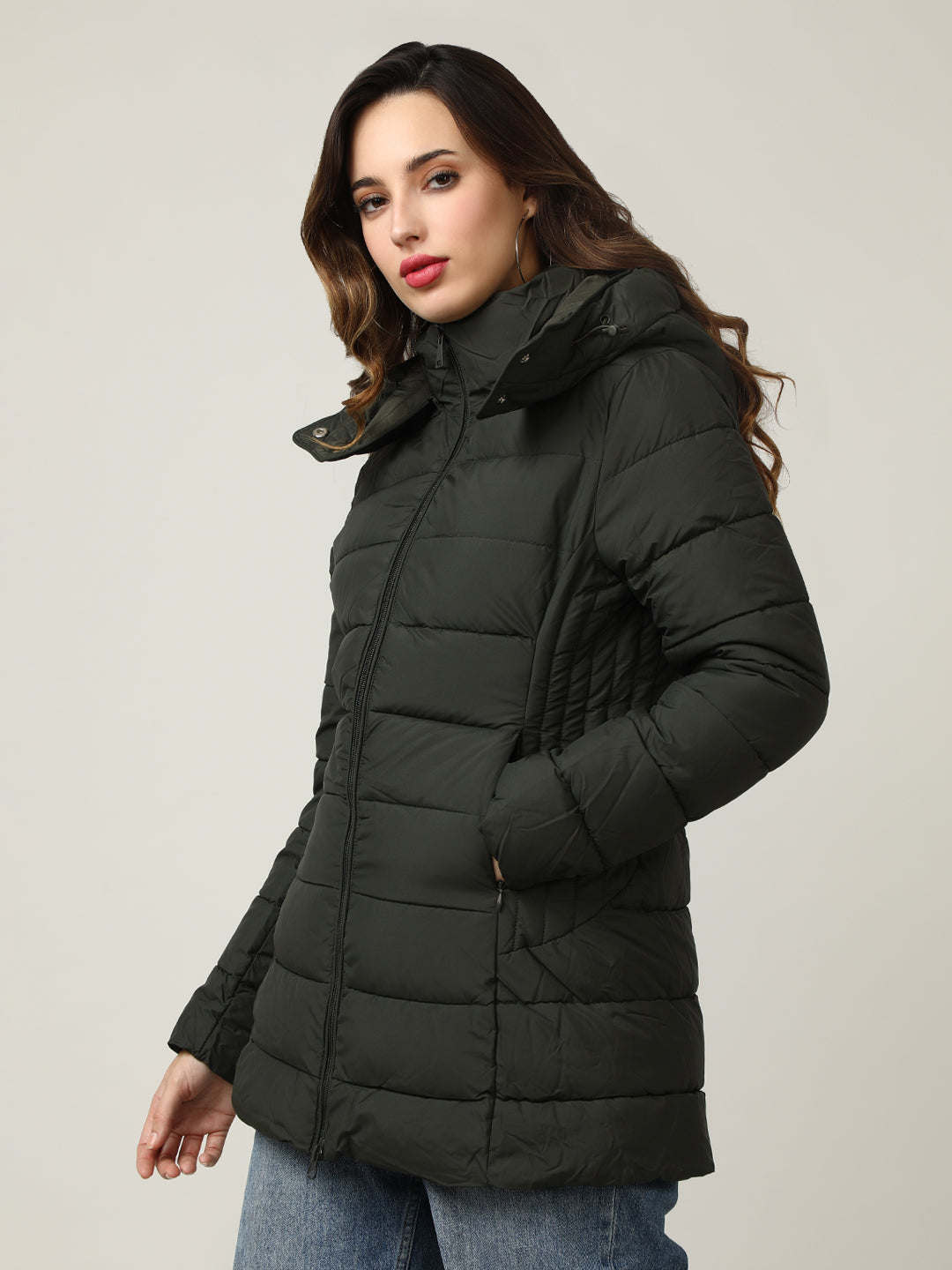 Women's Olive Padded Hooded Jacket