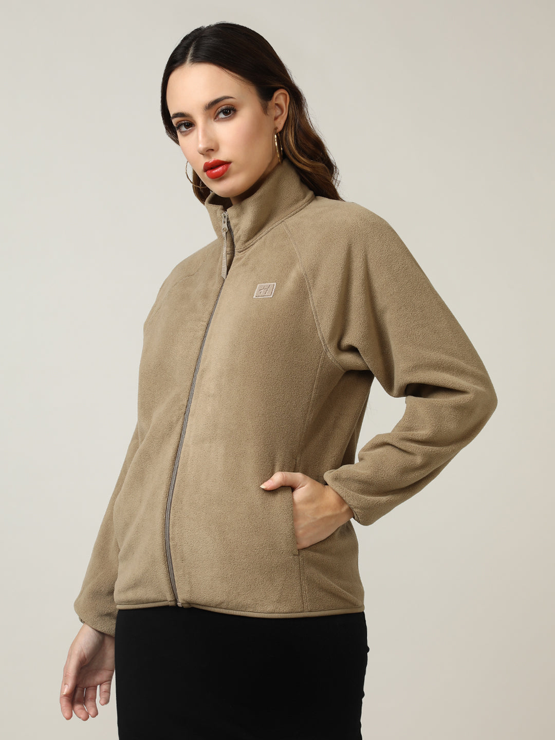Cozy Tan Fleece Full-Zip Sweatshirt