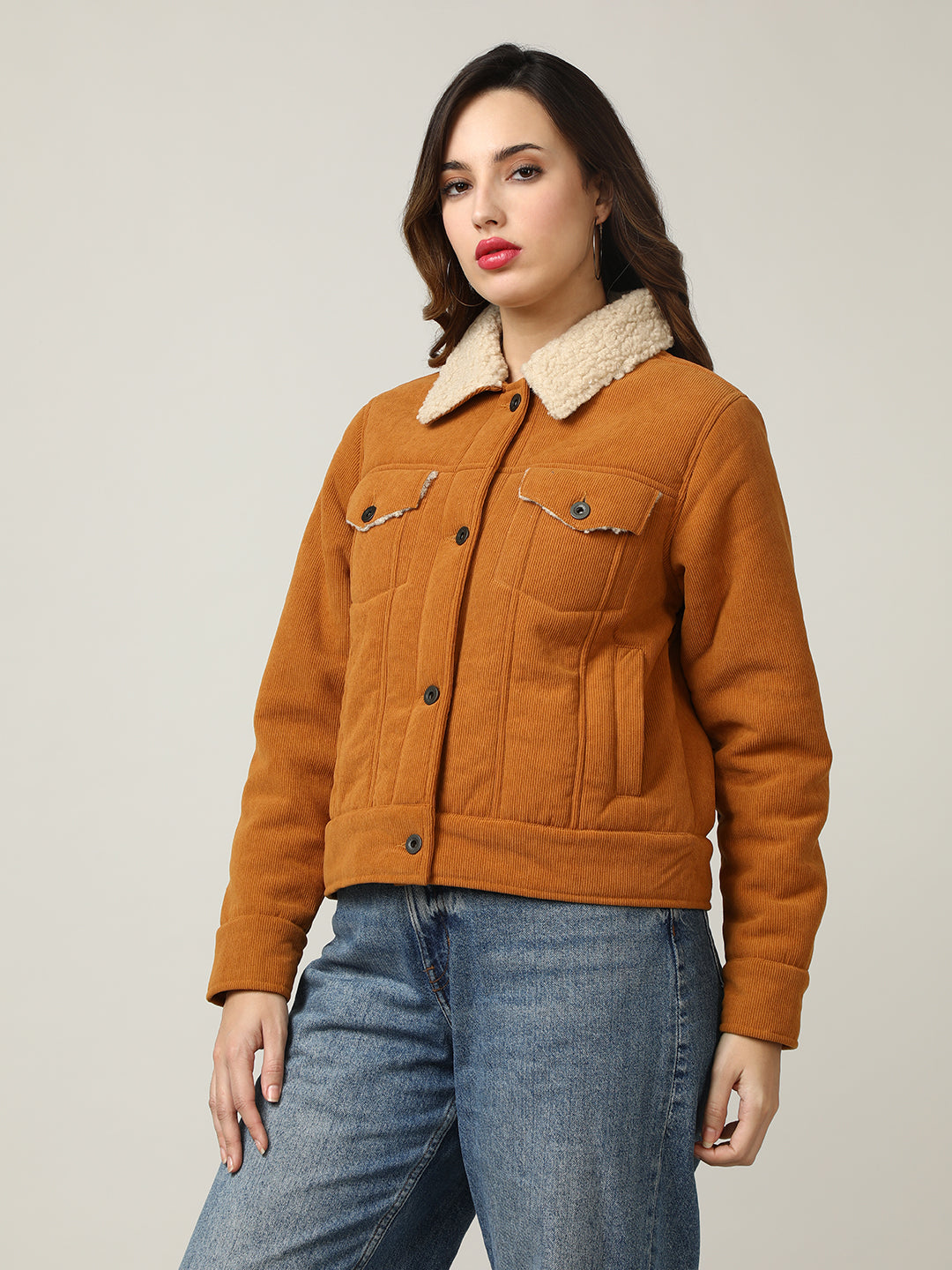 Cozy Mustard Corduroy Jacket with Shearling Collar