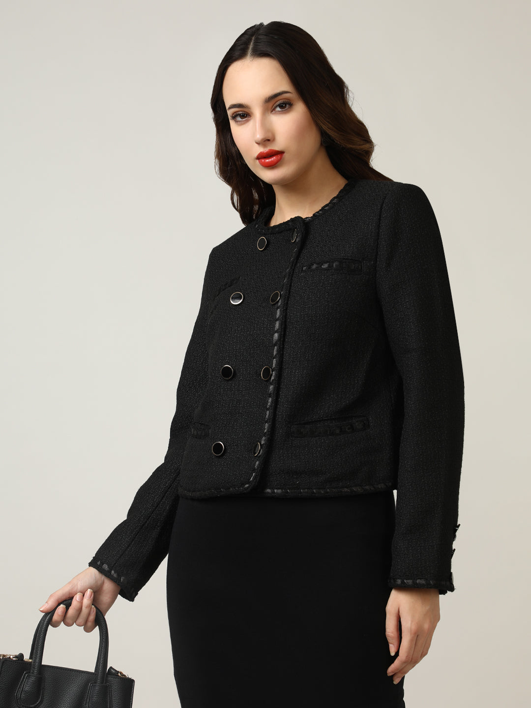 Women's Black Heritage Cropped Tweed Jacket