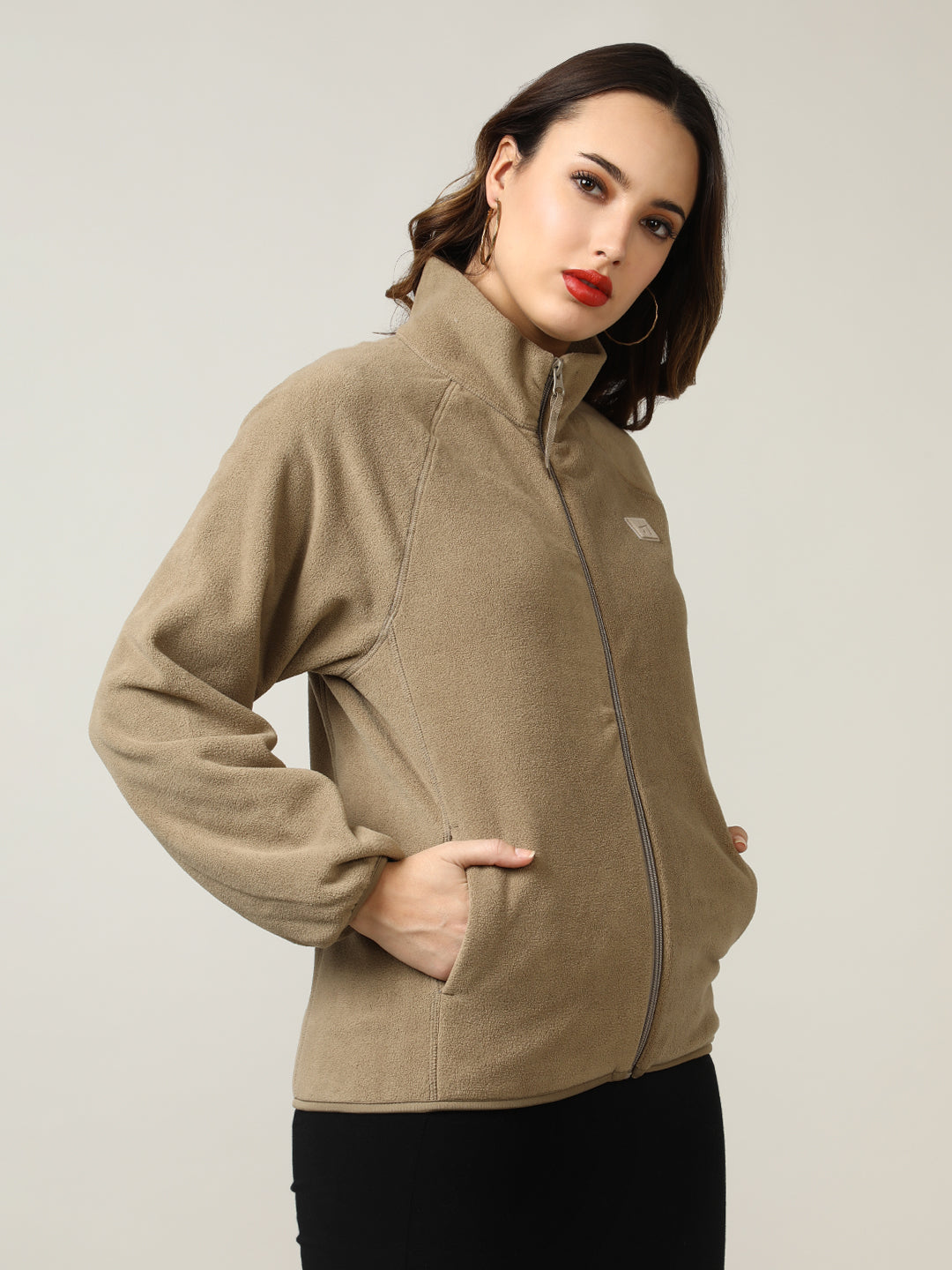 Cozy Tan Fleece Full-Zip Sweatshirt