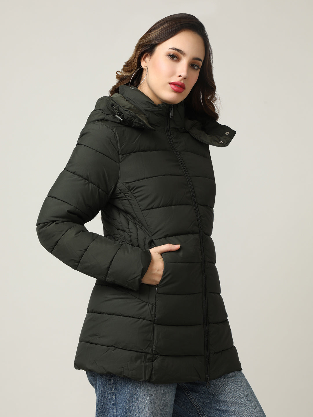 Women's Olive Padded Hooded Jacket