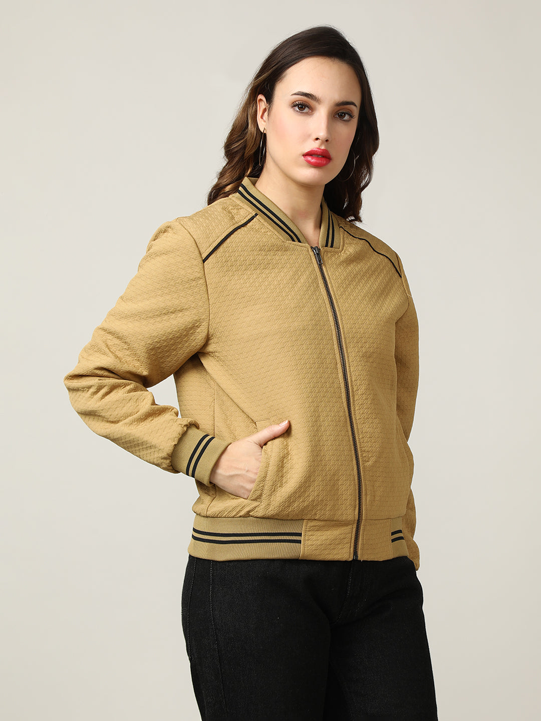 Women's Varsity Collar Self-Design Jacket